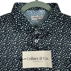 Collars & Co Polo Shirt Mens Large Navy Floral Dress Collar Golf Preppy NWT